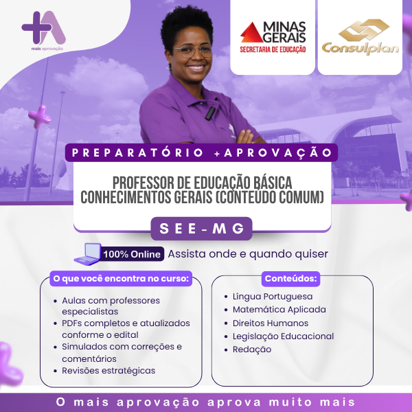 Imagem do Curso - Preparatório +Aprovação - (PEB) Conhecimentos Gerais (Comum Comum) - SEE MG