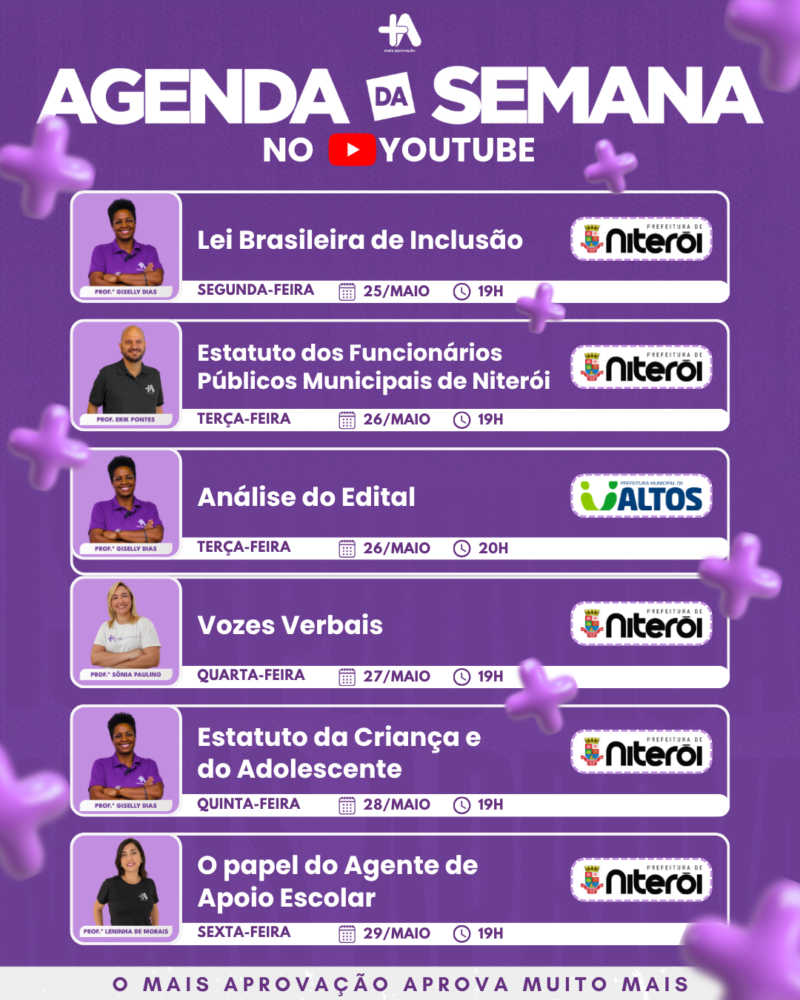 agenda da semana concursos educação Agenda da semana concursos Niterói e Altos 2026